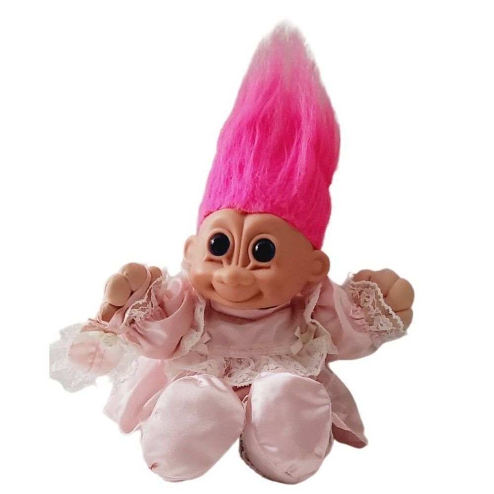 Vintage Russ Berrie Pink Satin Outfit Troll 12"